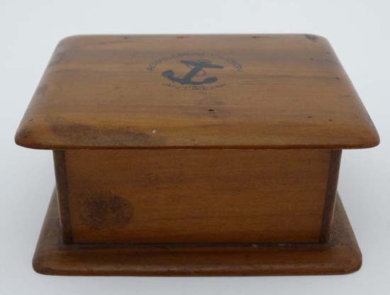 WWI : A small elm Cigarette Box , the top decorated with anchor and ' Royal Naval Division Antwerp - Image 2 of 5