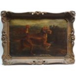 Indistinctly Signed XIX Dog Portrait,
Oil on canvas,
A pair of Gundogs on a moor,
Indistinctly and