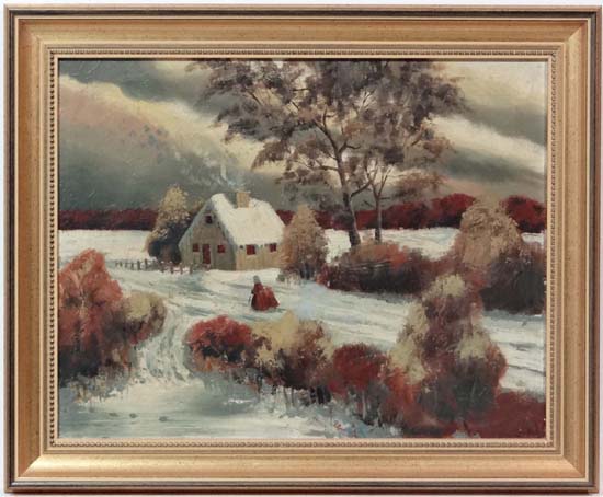 Gale Pitt (late 20thC),
Oil on canvas,
Snowy landscape,
Signed lower right,
14 x 18".
 CONDITION: