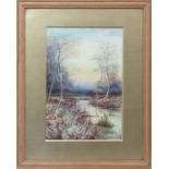 Mid XX English School,
Watercolour,
Silver Birches around a Stream,
12 3/4 x 9 2/3".
 CONDITION: