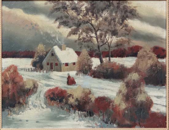 Gale Pitt (late 20thC),
Oil on canvas,
Snowy landscape,
Signed lower right,
14 x 18".
 CONDITION: - Image 3 of 4