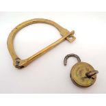 Militaria : A British WWII brass kit bag carrier , together with period padlock and key , 3"