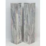 A pair of 20thC contemporary grey veined marble squared plinths with removable squared tops, each