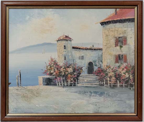 Bowman N. Italian School,
Oil on canvas,
Edge of a North Italian lake,
Signed lower right,
19 3/4