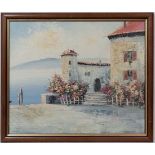 Bowman N. Italian School,
Oil on canvas,
Edge of a North Italian lake,
Signed lower right,
19 3/4