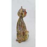 Millefiori Glass : A Millefiori glass model of a seated cat 4 3/4" high.  CONDITION: Please