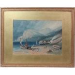 John Elkington? XIX,
Watercolour,
'Linton, North Devon' ,
Fishing boats on beach at Lynton,
Signed