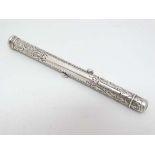 Sampson Mordan : A silver pen & pencil slide with engraved acanthus scroll decoration and Hallmarked