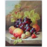 Robert Caspers XX,
Oil on board,
Still life of fruit on a stone ledge,
Signed lower right,
10 x 8".