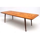 Vintage Retro :  a 1960's marquetry inlaid mahogany and satinwood coffee table having leaf