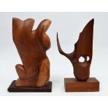 Vintage Retro :  Two carved wooden sculptures , one walnut and teak ?  , one depicting a couple