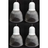 Vintage Industrial / Retro : Four Holophane style Lexalite pendant lights , each having facility