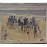 Fletcher mid XX Norfolk,
Oil on canvas ( has portrait verso ),
' Bacton Sands 1948 ' ( with portrait