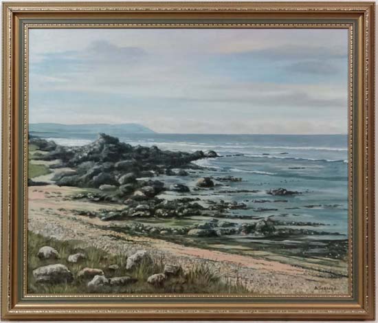 A Spence XX,
Oil on canvas board,
' Shoreline , Mull of Kintyre ',
Signed lower right and titled