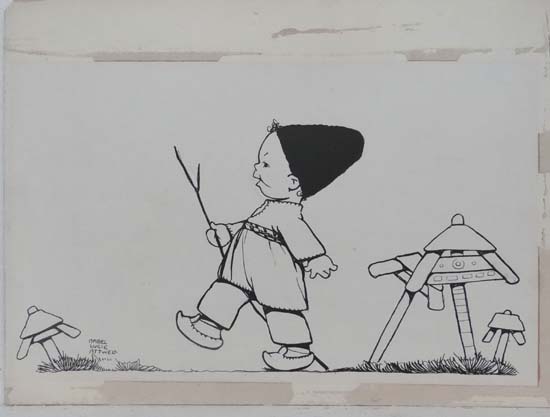Signed 'Mabel Lucie Attwell' XIX-XX,
Pen ink ( Indian Ink? ) a pair,
Child with stick and Child with - Image 4 of 7