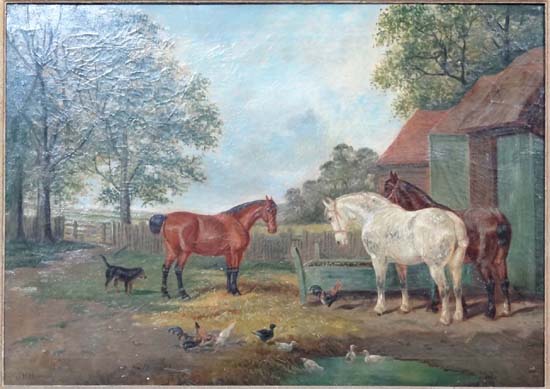 J F Herring Jnr (1815-1907),
Oil on Canvas,
Horses , fowl and a dog within a farmyard,
Signed 'J F - Image 2 of 5