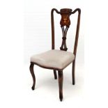 A c.1900 inlaid Continental single chair with overstuffed seat, cabriole legs with inlaid and strung