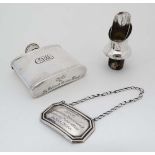 Assorted items to include a silver wine label  engraved ' Presented to Jack recognising 21yrs valued