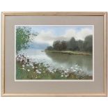 D Haddon XX,
Watercolour,
The bend in the river, early Spring morning Signed lower right,
12 3/4 x