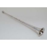 Sampson Mordan : A novelty silver candle douser / snuffer  modelled as a hunting horn . Hallmarked