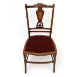 An Edwardian mahogany single boudoir chair with satinwood and ivory inlay and stringing 31 3/4" high