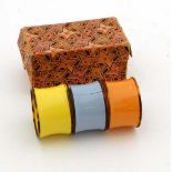 Vintage Retro : an original boxed set of three celluloid napkin rings  in yellow, orange and sky