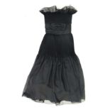 Vintage Dress :a Frank Usher black circa 1980 strapless evening dress with pleat and frill details