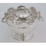 A silver plate caviar set comprising large pedestal bowl with twin handles formed as sturgeon fish