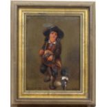 Van Haag Dutch early - Mid XX,
Oil on panel,
Hurdy - gurdy player with performing dog ,
Signed lower