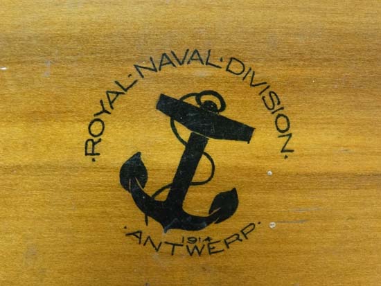 WWI : A small elm Cigarette Box , the top decorated with anchor and ' Royal Naval Division Antwerp - Image 3 of 5