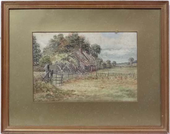 James Lees Bilbie ( 1860 - 1945 ),
Watercolour,
Thatched woodland cottage,
Signed and dated 1875