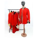 A collection of six 20thC British military Scarlet Jackets , comprising two dress blazers , two