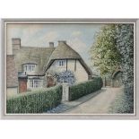 A E Bennett mid XX,
Watercolour,
' Pear Tree Cottage , Hardwick , Bucks ' by the entrance to the