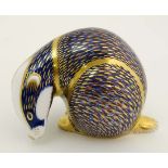 A Royal Crown Derby Badger paperweight with gold stopper. 1990. Factory stamp to base. 3'' high.