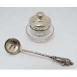 A miniature glass dressing table pot with silver lid hallmarked Birmingham 1910 maker Henry