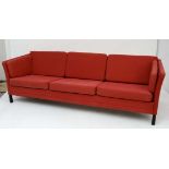 Vintage Retro : a Danish red (canvas like ) covered upholstered London type Sofa of 3 seat form