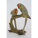 Circa 1900 large Cold Painted Bronze Figure group: a life size depiction of two Parakeets on a