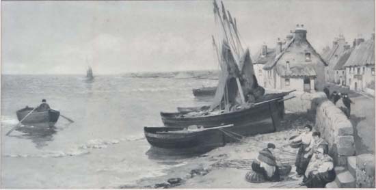 W Young 1902,
Grey scale print,
Fishing boats at a villages edge,
One bearing a facsimilie signature - Image 3 of 5