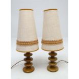 Vintage Retro : A pair of ceramic conical lamps with flanged bases and woollen oatmeal coloured