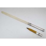 Sampson Mordan : A silver handled ivory page turner / paper knife the handle having pencil