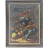 Birmingham School XIX/XX,
Oil on canvas,
Still life of plums, apples and gooseberries with