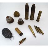WWI  : A varied collection of inert Military , Shells , Projectiles and Fuses , comprising three