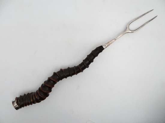 Taxidermy : An East African Kudu horn handled silver plated fork, circa 1900 , probably a bread - Image 6 of 8