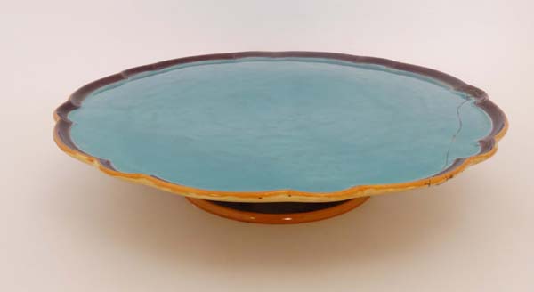 A large late 19thC Mintons majolica tazza. Impressed factory marks to base. The turquoise dish - Image 7 of 20