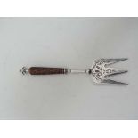 A silver plated bread fork with antler handle CONDITION: Please Note -  we do not make reference