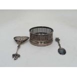 A silver  plate bottle coaster with 2 silver spoons CONDITION: Please Note -  we do not make