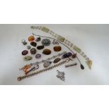 Qty Dress / Costume jewellery - Including paste & Hardstone brooches CONDITION: Please Note -  we do