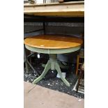 Pine topped circular table CONDITION: Please Note -  we do not make reference to the condition of