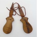 Sorrento ware : A pair of souvenir  'Recordo di Sorrento Capri ' olive wood flat castanets 7 1/4"