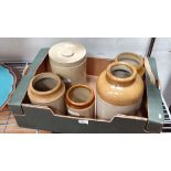 5 assorted stoneware jars CONDITION: Please Note -  we do not make reference to the condition of